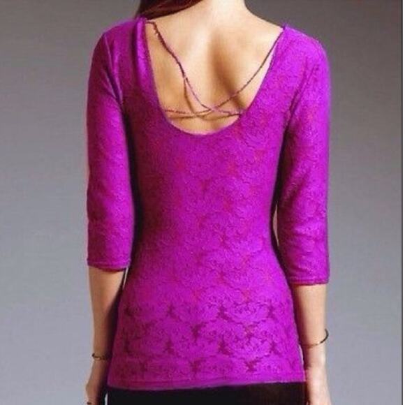 Free People Intimately Lace Cream 3/4 sleeve Square Neck Top W1455 Sz M - Picture 8 of 8